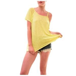 Free People We The Free Women's Yellow One Cold Shoulder Coraline Tee Size Small